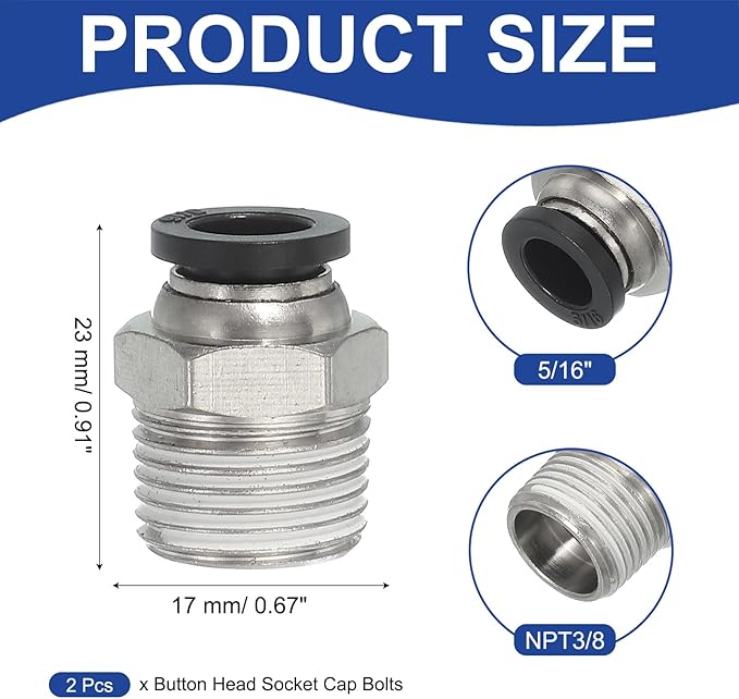 MECCANIXITY 2 Pcs NPT Push to Connect Air Fittings, Male Straight 5/16" Tube OD x 3/8" NPT Thread Air Quick Connector Coupling Adapter for Gas Hose Pneumatic Tools, Black
