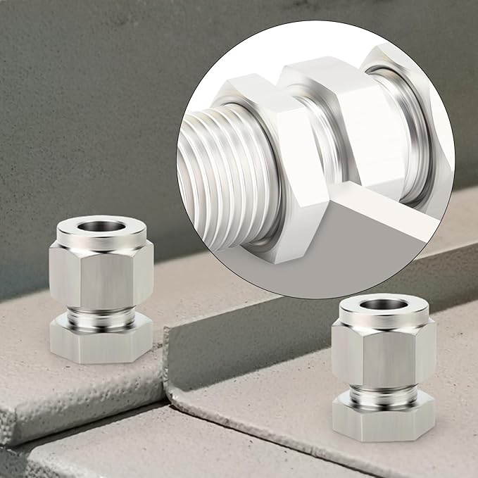 TAISHER 1PCS 316 Stainless Steel Thru-Bulk Bulkhead Compression Tube Pipe Fitting Connector, 3/8" Tube OD x 3/8" Tube OD Straight Adapter