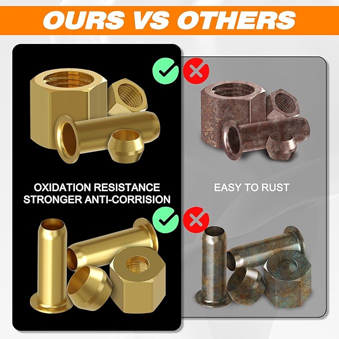 180 PCS Compression Fittings Assortment kit - 3 sizes (1/4", 3/8", 1/2") of Brass Compression Sleeve Ferrule, Insert and Nuts,Used to Connect Lines for Air,Water,Fuel,Oil and Inert Gases