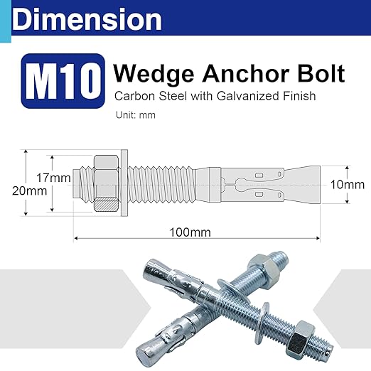 30Pcs 3/8" × 4" Concrete Anchor Bolts, Zinc Plated Carbon Steel Wedge Anchors for Cement, Brick, and Masonry