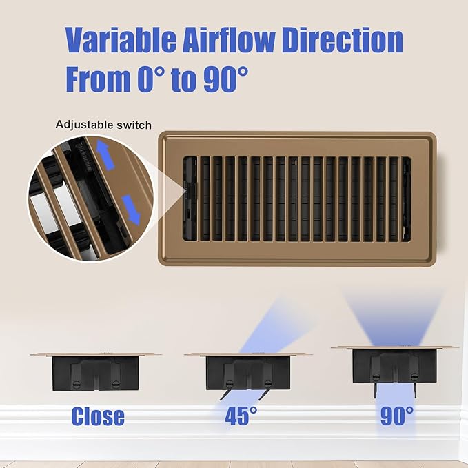 Floor Register 4x10, Adjustable Floor Vent Covers for Home Floor, Wall, Heavy Duty Walkable Steel Floor Vents, Rust-Proof Register Vent Cover, Air Vents 2 Pack Value Set, Brown