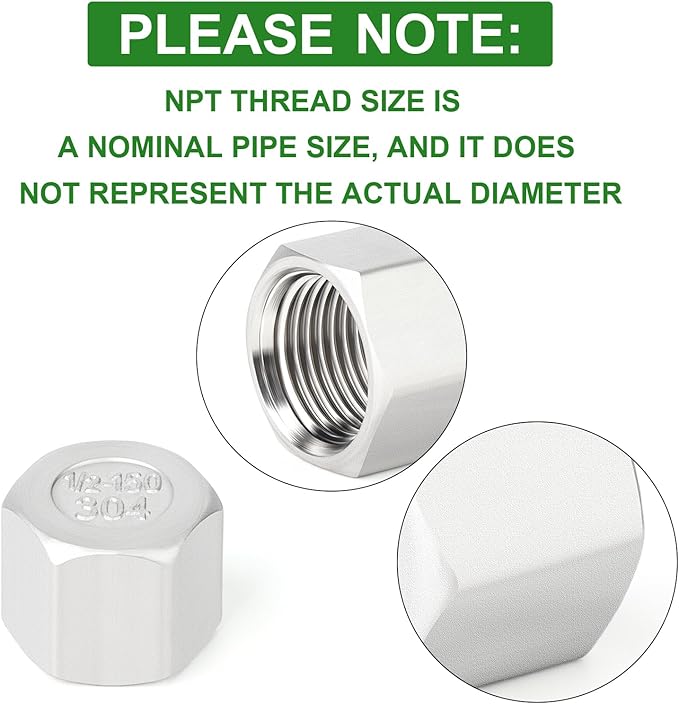 TAISHER 5PCS 304 Stainless Steel Cap Pipe Plug Socket Fitting 1/2" NPT Female