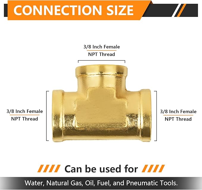 100-PCs HeSun Brass Pipe Fitting, 3/8" x 3/8" x 3/8" NPT Female Thread Tee