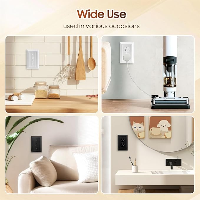 Classic Retro Wood Grain Design Style, 12-Pack White Outlet Covers Plate, Modern Decorative Electric Receptacle Light Switch Cover Plates (1-Gang Duplex Mid-Size)