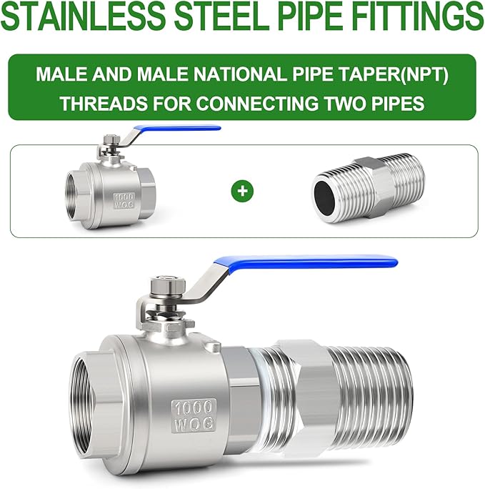 TAISHER 5PCS 304 Stainless Steel New Hex Nipple, 3/4" NPT Male x 3/4" NPT Male, Pipe Adapter Fitting