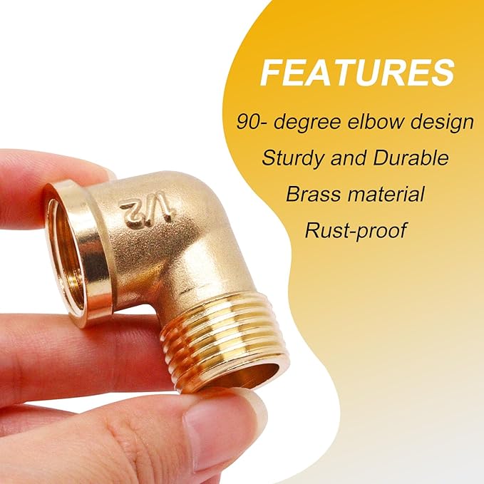 2pcs Brass Pipe Fitting 90 Degree Elbow 1/2" NPT Male to 1/2" NPT Female Pipe Fittings