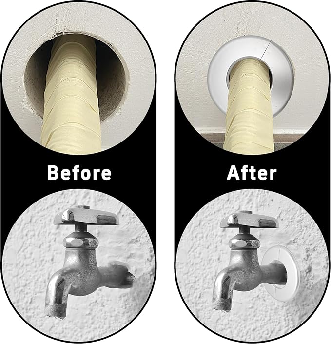 2PCS bociloy 64mm/2.5" ID Wall Split Flange, Silver ABS Round Self-Adhesive Escutcheon Plate, Wall Hole Decoration Cover, Water Pipe Plate Cover