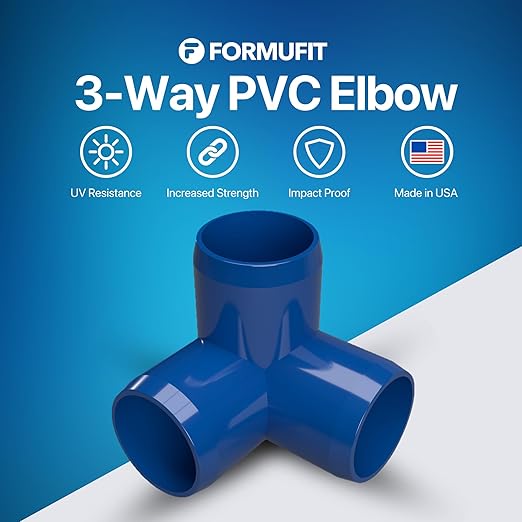 FORMUFIT 1/2” 3-Way Elbow Furniture Grade PVC Fitting in Blue, Made in USA, UV-Resistant, Impact-Proof, 0.840” Actual Socket Diameter (Pack of 10)