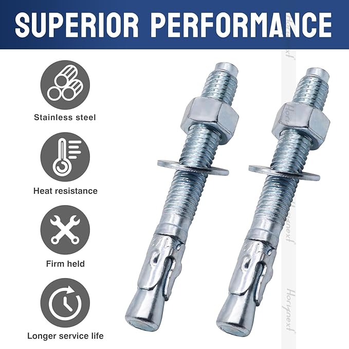 1/2" x 4-1/4" Wedge Anchor, for Cement and Concrete only, zinc-Plated Carbon Steel Screws and lag Bolts （20pcs