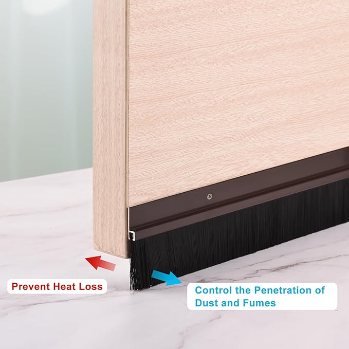 uxcell 2Pcs Door Brush Bottom Sweep H-Shape Aluminum Alloy Base with 4.7-inch PP Brush for Home, Industrial (47-inch L, Brown)