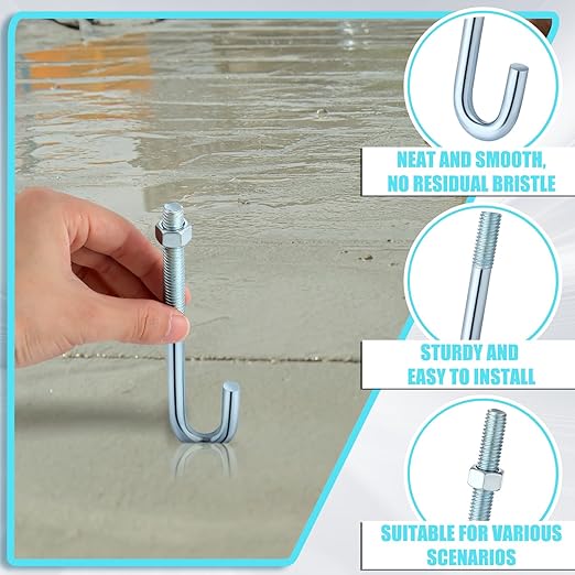 10 Pcs Anchors Bolts 3/8-16 x 5 Inches Concrete J Bolts Cement Post Anchor Bolts Fastener with Nut Washer Bracket Outdoor Hardware for Concrete Pad Pouring Wood Projects (Galvanized Steel)