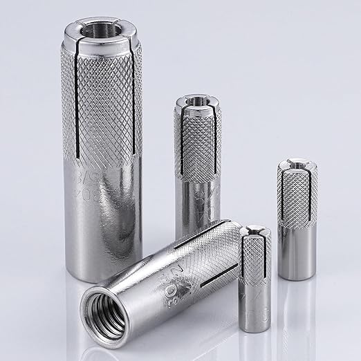 Wensilon(100 pcs) 5/16"-18 Premium Stainless Steel Drop in Anchors Assortment, Knurled Drop-in-Anchor for Solid Concrete, Internal Forced Expansion Screw Bolts