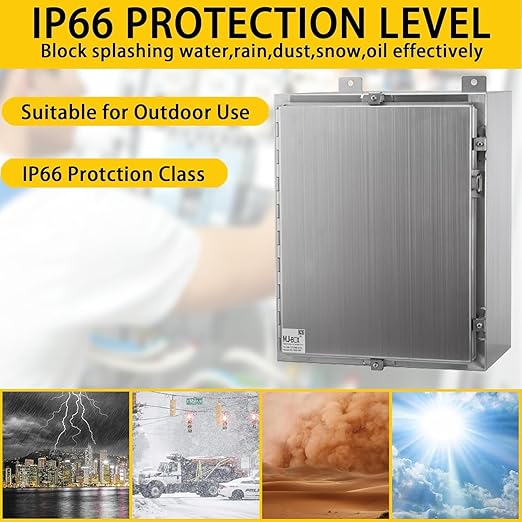 MJ-Box Steel Electrical Enclosure Box 12 x 8 x 8 304 Stainless Steel Explosion Proof Electrical Box IP66 Waterproof & Dustproof Outdoor/Indoor NEMA 4X Stainless Steel Enclosure