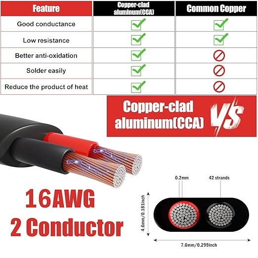 16 Gauge Wire 2 Conductor Electrical Wire, 16 AWG 1.309mm² Wire PVC Cord,12V/24V DC Low Voltage/Copper-clad Aluminum(CCA) 2 Wire for Automotive Wire LED Strips Lamp Lighting Marine(45.8M/150FT)