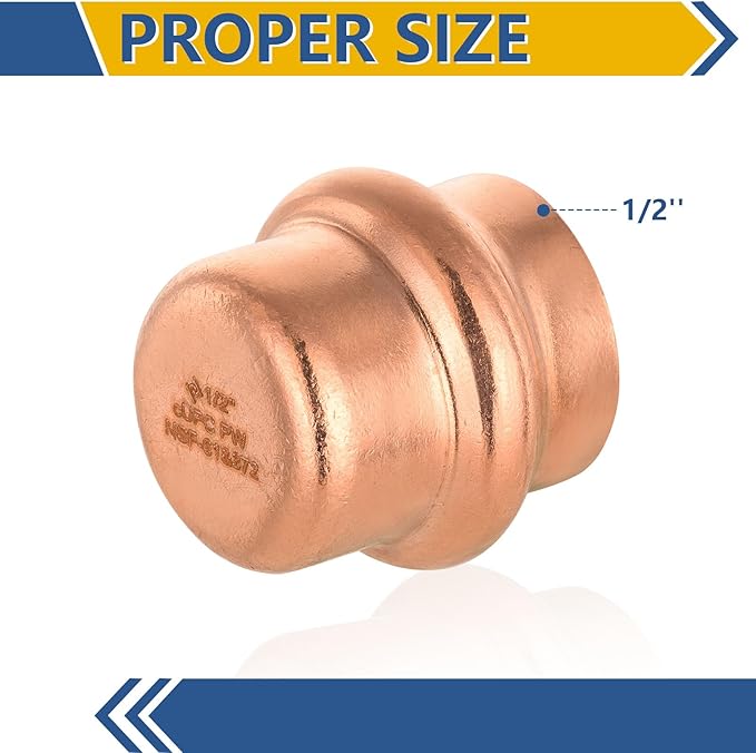 100-Pack GUOFIS Copper Press End Cap, 1/2" x 1/2" Plug Fittings for Copper Tube Connection with Stop(PRESS020-100Pack)
