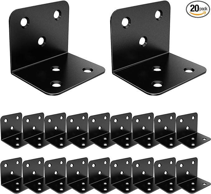 20 Pcs Metal Corner Braces, 1.5in L Brackets for Wood, 90 Degree l Bracket Wide Corner Black Metal Corner Bracket for Wood Furniture Bed Chair