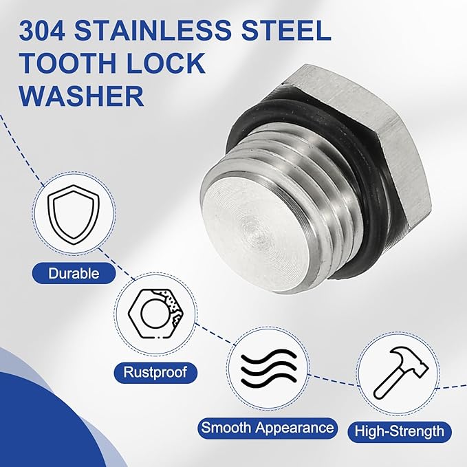 MECCANIXITY BSPP Pipe Plug Fitting, 304 Stainless Steel G1/2 Male Outer Hex Thread for Plumbing Fixed with Sealing Rubber Ring