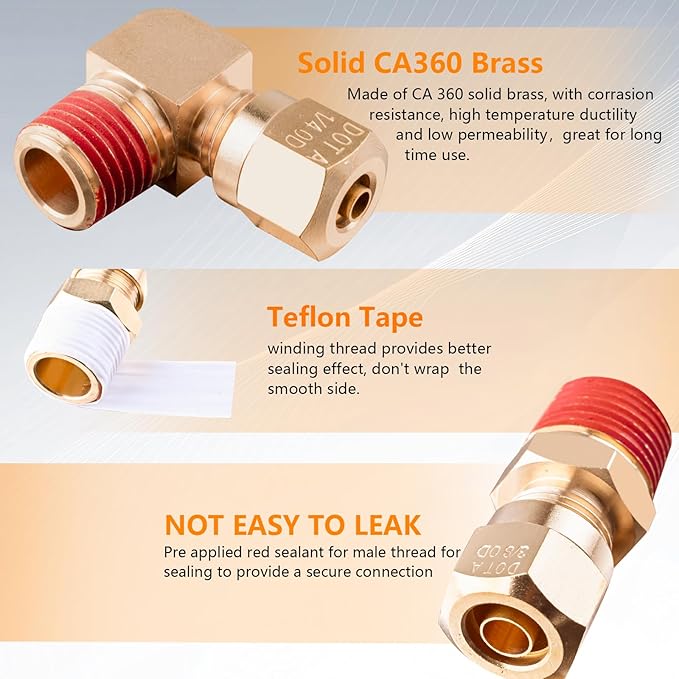 111Pcs Brass DOT Air Brake Line Fittings Assortment - 1/4" 1/8" 3/8" 1/2" Quick Connect Hose Fittings for Truck or Industrial System - Compression Nylon Tubing Repair Kit