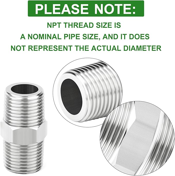 TAISHER 5PCS 304 Stainless Steel New Hex Nipple, 3/4" NPT Male x 3/4" NPT Male, Pipe Adapter Fitting