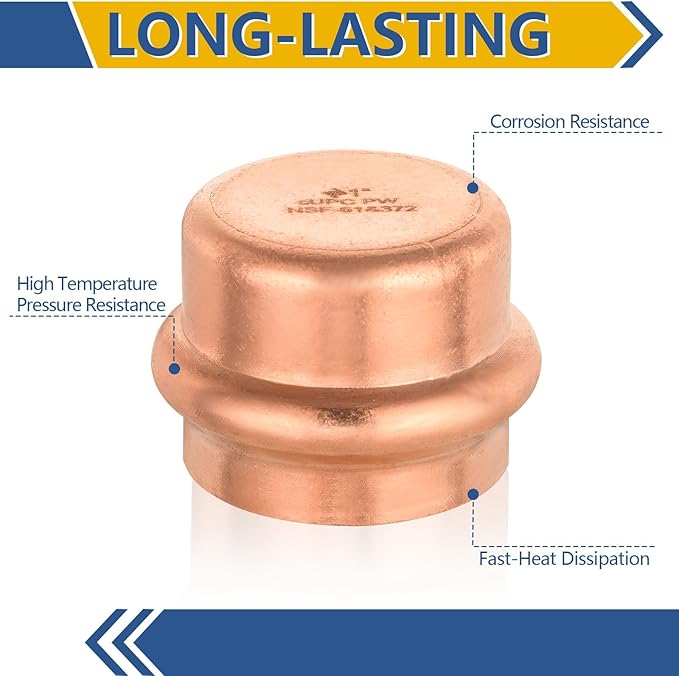 10-Pack GUOFIS Copper Press End Cap, 1" x 1" Plug Fittings for Copper Tube Connection with Stop(PRESS021-10Pack)