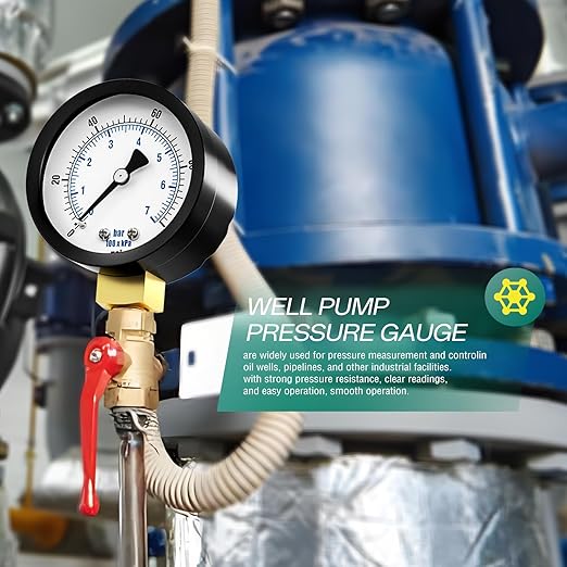 0-100PSI Well Pump Pressure Gauge 2" Dial Size, 1/8" NPT Lower Mount, 3-2-3% Accuracy, for Tube, Water Pump, Gas, Liquid, Pressure Test