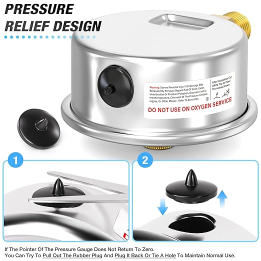 MEANLIN MEASURE 0~160Psi Stainless Steel 1/4" NPT 2.5" FACE DIAL with Reset Pointer Liquid Filled Pressure Gauge WOG Water Oil Air, Lower Mount, with 1/8" x 1/4" NPT and 1/8" x 3/8" NPT Hex Bushing