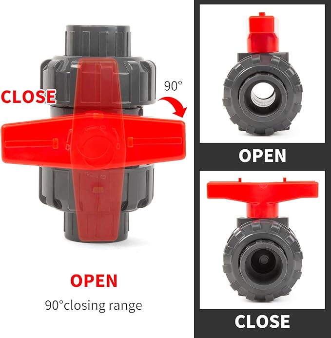 ChillWaves PVC Union Full Port Ball Valve，1/2"(DN15) True Union Ball Valve，ASTM EPDM O-ring，PTFE Seats，Suitable for Water Supply System，1/2" Slip Socket(4-PACK)