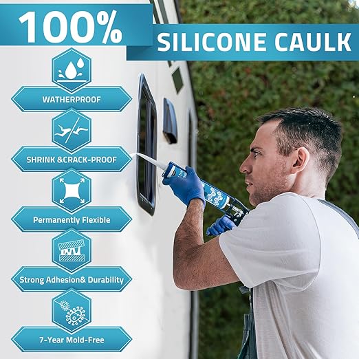 PAULINN 12 Packs Black Silicone Sealant 100% Waterproof Silicone Caulk