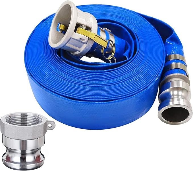 2" x 50' Blue PVC Discharge Hose with Camlock C and E Fittings, Cam Lock Fitting Type A included Heavy Duty Backwash Hose, Durable Reinforced Pool Drain Hose for Swimming Pools