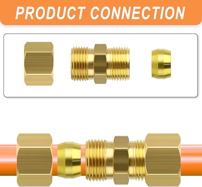 GASHER 200PCS Brass Compression Fitting, Brass Compression Sleeve Ferrules 1/4" Tube OD
