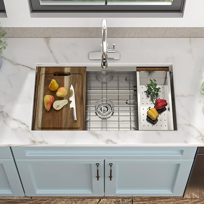 33 Undermount Kitchen Sink - Fulorni 33"x19" Kitchen Sink Ledge Workstation 16 Gauge 304 Stainless Steel Under Counter Single Bowl Basin