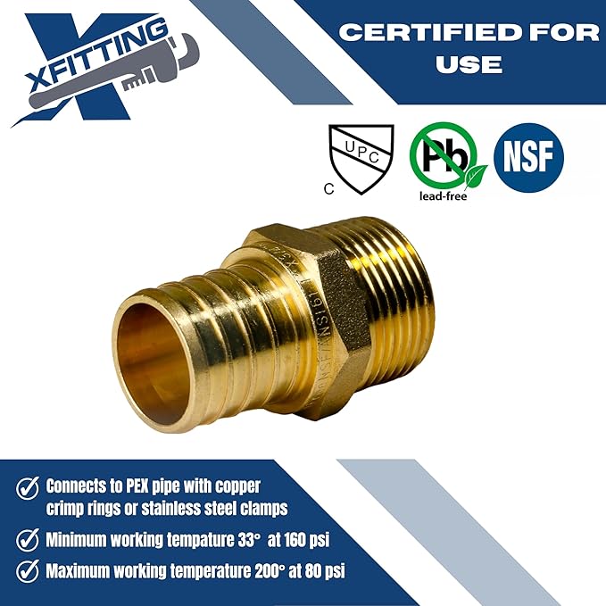 XFITTING 1 inch Pex x 3/4 inch Male NPT Adapter, 24-4-6=2X, 2 Pieces