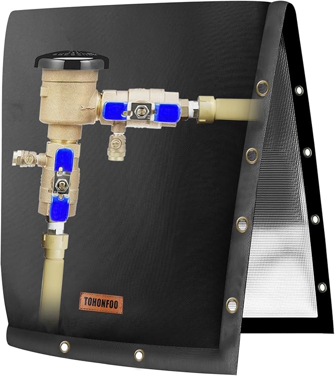 2-Way Opening Backflow Preventer Pipe Insulation Cover (5°F) - Irrigation Sprinkler Valve Cover - Water Well Pump Cover - Sturdy 5 Layers for Winter Freeze Protection (14" W x 18" H, Black