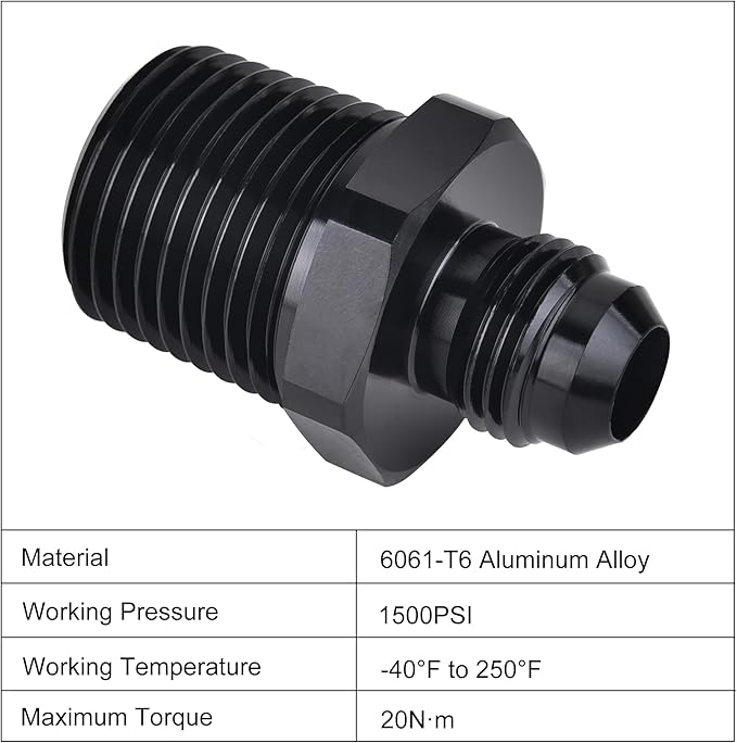 EVIL ENERGY 6AN Male Flare to 1/2" NPT Pipe Fitting Adapter Aluminum Straight Black 4PCS