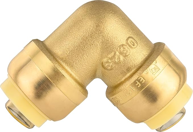 (Pack of 100) EFIELD 1/2-inch 90-Degree Elbow, Push-Fit Brass Fittings to Connect Copper, PEX, CPVC Pipe with 1/2" Disconnect Clip, UPC Certified,(PF-UNI009-100PCS)