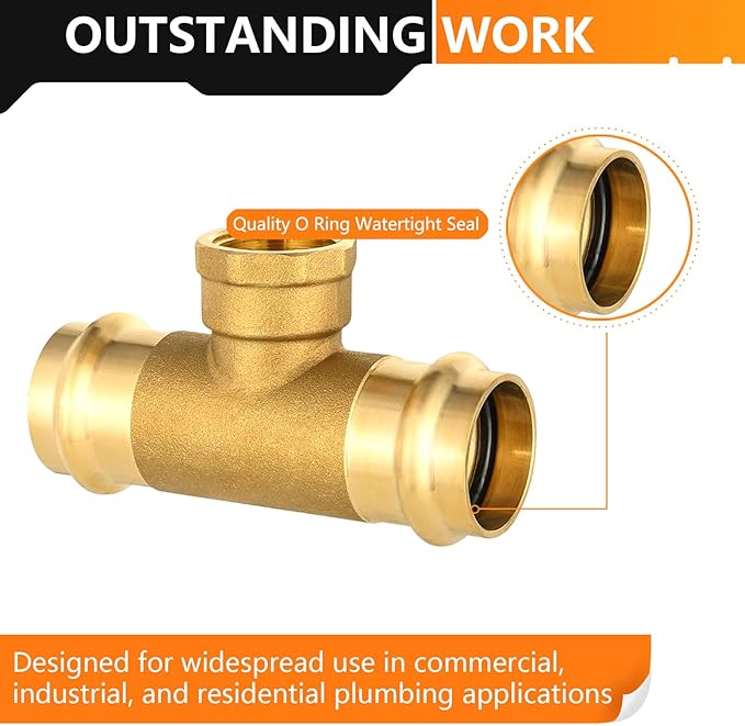 10-Pack HeSun Copper Pressure Fitting Tee, 3/4"PRESS x 3/4"PRESS x 3/4"Female NPT Tee, LF Brass