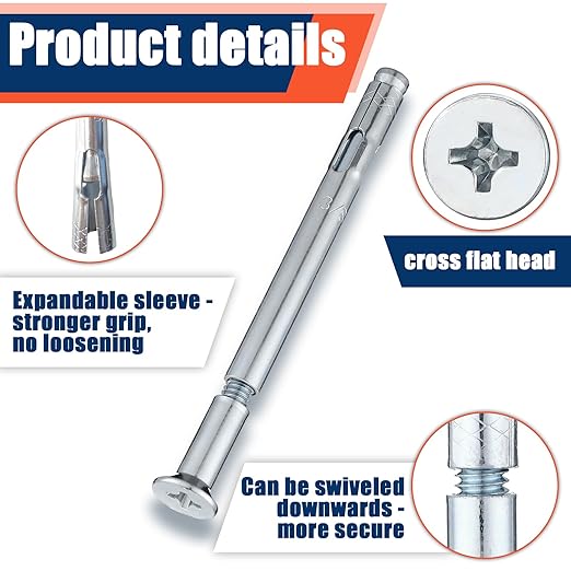 Tandefio 50 Pcs 3/8" x 5" Flat Sleeve Anchors for Concrete Zinc Plated Expansion Anchors Flush Mount Bolt for Masonry, Brick, Concrete Heavy Duty Bolts Secure Fastening