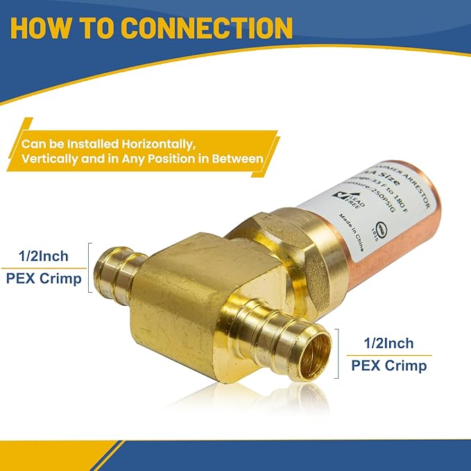 Water Hammer Arrestor,1/2Inch Tee Copper Water Arrestor,Pex Crimp Connection(20PACK,Copper Arrestor)(HAMMER010-20Pack)