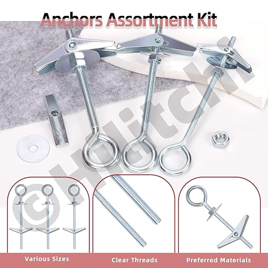 Hilitchi 15Pcs M4 O-Shaped Toggle Bolts and Wing Nut Kit Eye Bolt Toggle Anchors Set Butterfly Toggle Anchors Toggle Bolts Heavy Duty Butterfly Anchors for Hanging Lamps Heavy Items