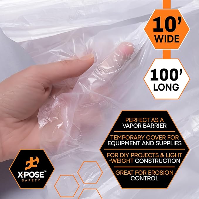 Xpose Safety Clear Plastic Sheeting (Bulk Full Pallet 50 Pack) – 10' x 100' Rolls – Heavy Duty 10 Mil Poly Sheet – Waterproof, Dustproof, Vapor Barrier – for Construction, Painting, Industrial Use