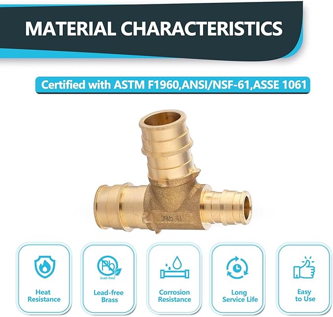 (100-Pack) Seelink 3/4" x 1/2" x 3/4" PEX-A Tee Expansion Fittings, for PEX Tubing Pipe Hose Fittings, ASTM F1960(PEX1960046-100Pack)