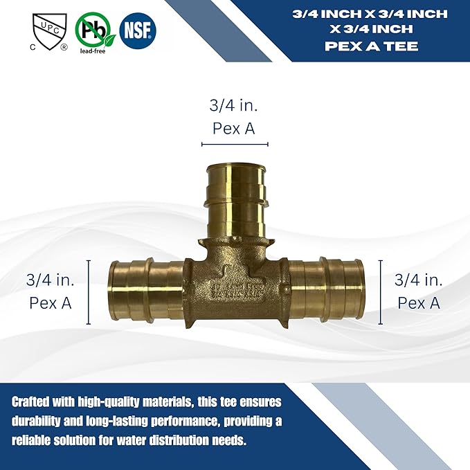 XFITTING Pex A 3/4 Inch x 3/4 Inch x 3/4 Inch Pex A Tee, 29-2-3=2XX, 2 Pieces