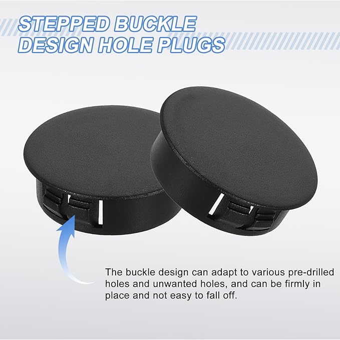 uxcell 20Pcs Plastic Hole Plugs, 30mm(1-3/16") Flush Type Panel Plugs, Round Snap Knockout Locking Plugs for Furniture Insert End Caps Panels, Black