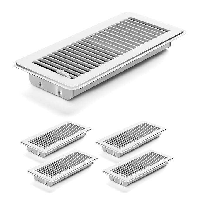 4Pcs Floor Vents Floor Registers 4x10 Inch, Heavy Duty Metal Hot Air Vent Covers 4x10 Inch with Rust-Proof Finish for Home Heater Floor Vent Grilles and Vents (4, White, 4x10 Inches)