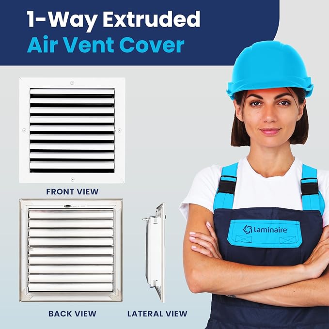 10x10 Inch (Duct Opening) Aluminum 1-Way Air Flow Vent – HVAC Vent Cover for Wall or Ceiling – Quiet HVAC Wall Register - Multi-Shutter Damper – Adjustable Curved Blade - Plastic Seal for Tight Fit