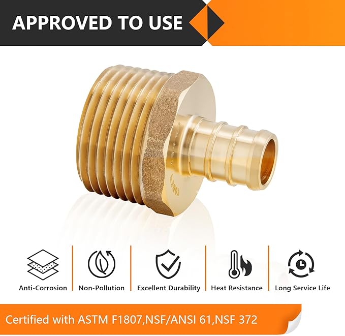 HeSun 50-Pack PEX Fittings, 1/2" PEX x 3/4" Male NPT, Brass Pex Male Adapter, Crimp Fitting for Pex Pipes, ASTM F1807