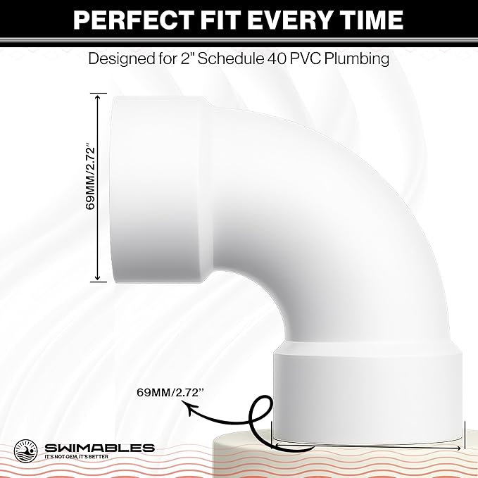 Swimables 2 Inch PVC Sweep 90 - Long Elbow Connector, Schedule 40 10 PVC Sweep 90 Degree Elbow, High-Flow Pipe Elbows Fitting, Compatible with Spa Plumbing & Waterway Installations (10 Packs)