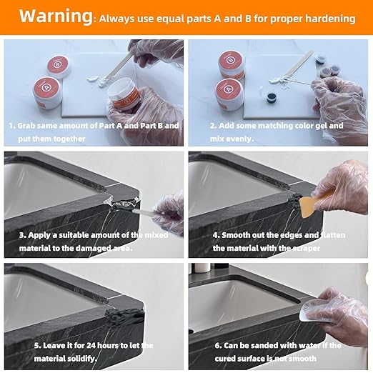 Granite and Quartz Countertop Chip Filler Repair Kit Tile & Fiberglass Porcelain Repair Kit,Marble Tub Repair Kit 3.7 OZ Cracks Ceramic Corian Bathtub Sink Toilet Dents Holes Scratchs