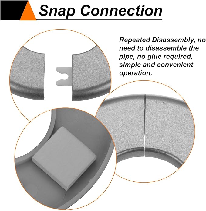 HARFINGTON 4pcs Wall Split Flange 22.5mm/0.9" Self-Adhesive Plumbing Cover Plates ABS Plastic Round Escutcheon Plate Buckle Design for Water Pipe Bathroom Kitchen Decoration, Gray