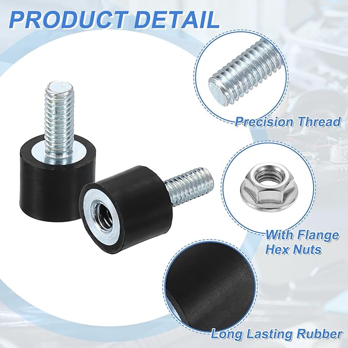 uxcell M4 Rubber Mounts, 4Pcs 9x8mm(DxH) Rubber Cylindrical Anti Vibration Isolator Shock Absorber with Lock Nut for Car Bobbin Generator Air Compressors